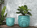 ZINNIA PLANTER, MATTE TURQUOISE,SET OF 2- , 15.5: X 15.0", 12.0" X 11.5"