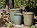 TALL GARDEN POT, ANTIQUE JADE, SET OF 3-19.5"X21.5", 15.5"X17.0", 11.5"X13.5"