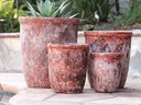 TALL GARDEN POT, CORAL RED REEF, SET OF 4-23.5" X27", 19.5"X21.5", 15.5"X17.0", 11.5"X13.5"