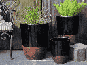 TALL MILANO CONE PLANTERS, BLACK ON COPPER,  SET OF 3-  17"X23", 13"X18", 11"X14"