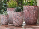 TALL MILANO CONE PLANTERS, CORAL REEF RED, SET OF 4- 21.5"X27.0", 17"X23", 13"X18", 11"X14