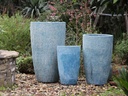 XLG TALL CONE PLANTER, CORAL AQUA, SET OF 3-22"X38", 17.5"X27", 13"X22.5"
