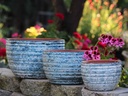 RIBBED BOWLS, AEGEAN BLUE, SET OF 3- 14.5"X10", 11"X75", 8.5"X6.5"