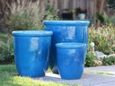 HIGH CANA POTS, FALLING AQUA, SET OF 3 - 20"X22", 16"X19", 12"X11"