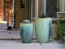 TALL BARREL  PLANTERS, CRYSTAL GREEN, SET OF 2 - 22"X32.5", 18"X26"