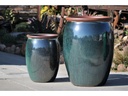 ROLL RIM URN PLANTER, PEACOCK GREEN, SET OF 2 - 23.5"X30.5", 16"X22.5"