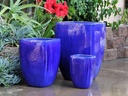 ROUND SQUARE POTS, FALLING BLUE, SET OF 3 - 16.5”X22.5”, 12.0”X17.0”, 8.0”X11.0”