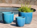 EGG SHELL POTS, FALLING AQUA, SET OF 3 - 17.0" X 15.0", 14.0" X 12.5", 11.5" X 12.0"