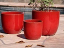EGG SHELL POTS, LAVISH RED, SET OF 3 - 17.0" X 15.0", 14.0" X 12.5", 11.5" X 12.0"