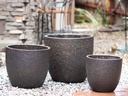 EGG SHELL POTS, SILVER ROCK, SET OF 3 - 17.0" X 15.0", 14.0" X 12.5", 11.5" X 12.0"