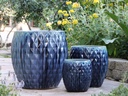 GULUNA PLANTERS WITH DIAMOND, CRYSTAL BLUE,  SET OF 3-  20.0" X 22.5", 15.5" X 16.5", 11.0" X 12.0"