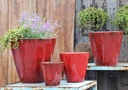 TAPERED CYLINDRICAL PLANTER, LAVISH RED, SET OF 4- 19" X 19", 15.5"x15.5", 11.5"x11.5", 9" X 9"
