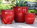 SMALL NO DECOR PLANTER, LAVISH RED, SET OF 3 - 19.0" X 19.0", 15.5" X 15.0", 12.0" X 12.0"