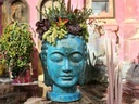 LARGE BUDDHA HEAD PLANTER, FALLING AQUA, SIZE A, 17.5" X24.5"