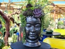 MEDIUM BUDDHA HEAD PLANTER, MATTE BLACK, SIZE B, 13.0"X17.5"