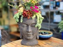 LARGE BUDDHA HEAD PLANTER, STONE BROWN, SIZE A, 17.5" X24.5"