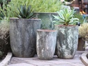 MILANO TALL BARREL PLANTER, VERDIGRIS, SET OF 4 -23.0"X26.5", 18.5" X 23.0", 14.5" X 19.0", 11.0" X 17.0"