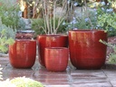 GOOD EARTH BUCKET PLANTER, TROPICAL RED, SET OF 4 -14.5"x14.5", 12.0"x12.0", 11.0"x11.0", 8.5"x8.5"