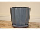 CLAMSHELL PLANTR WITH ATTACHED SAUCER, GLOSSY LAVA GREY, 10.5"X10.5"
